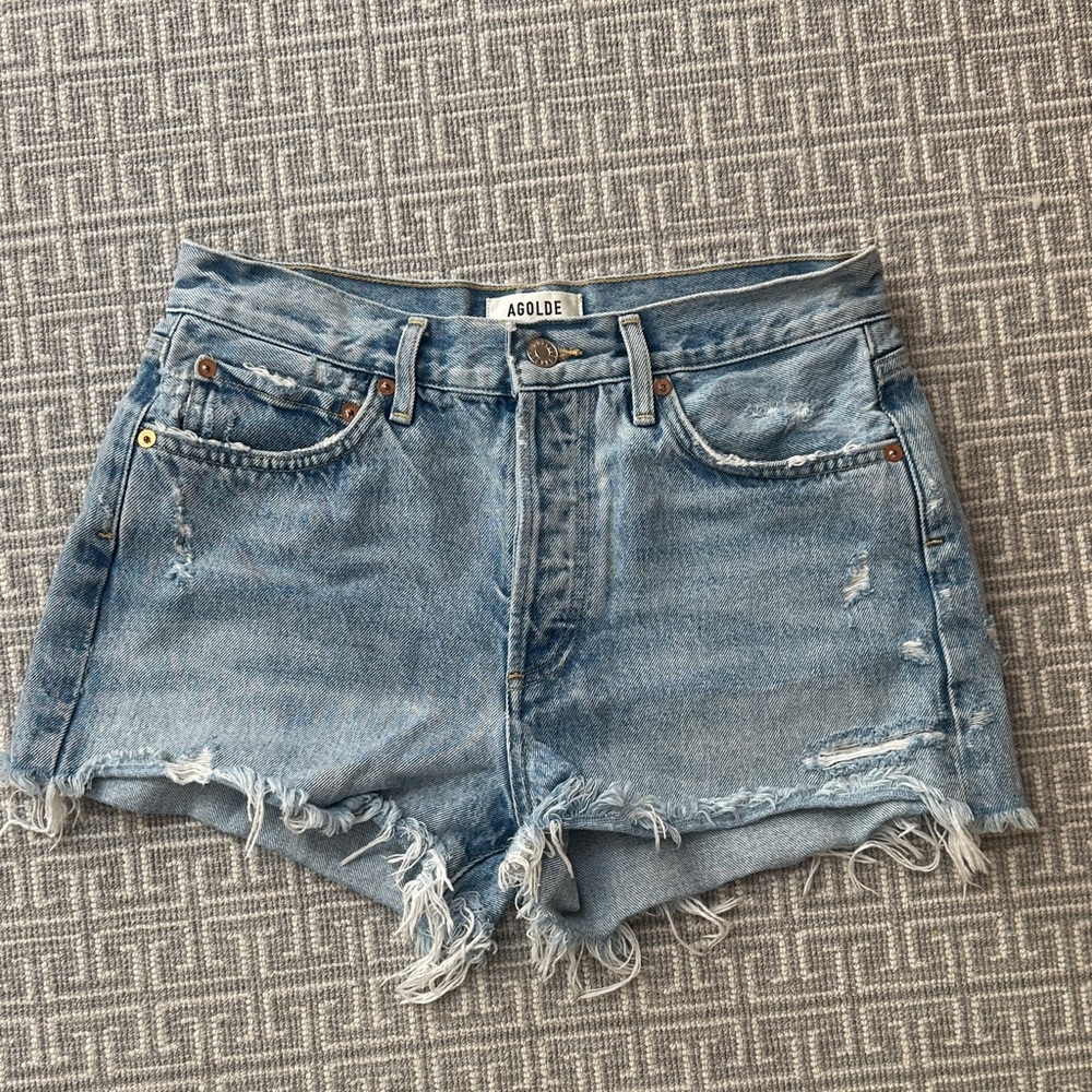 Agolde Light Blue Distressed Jean Shorts